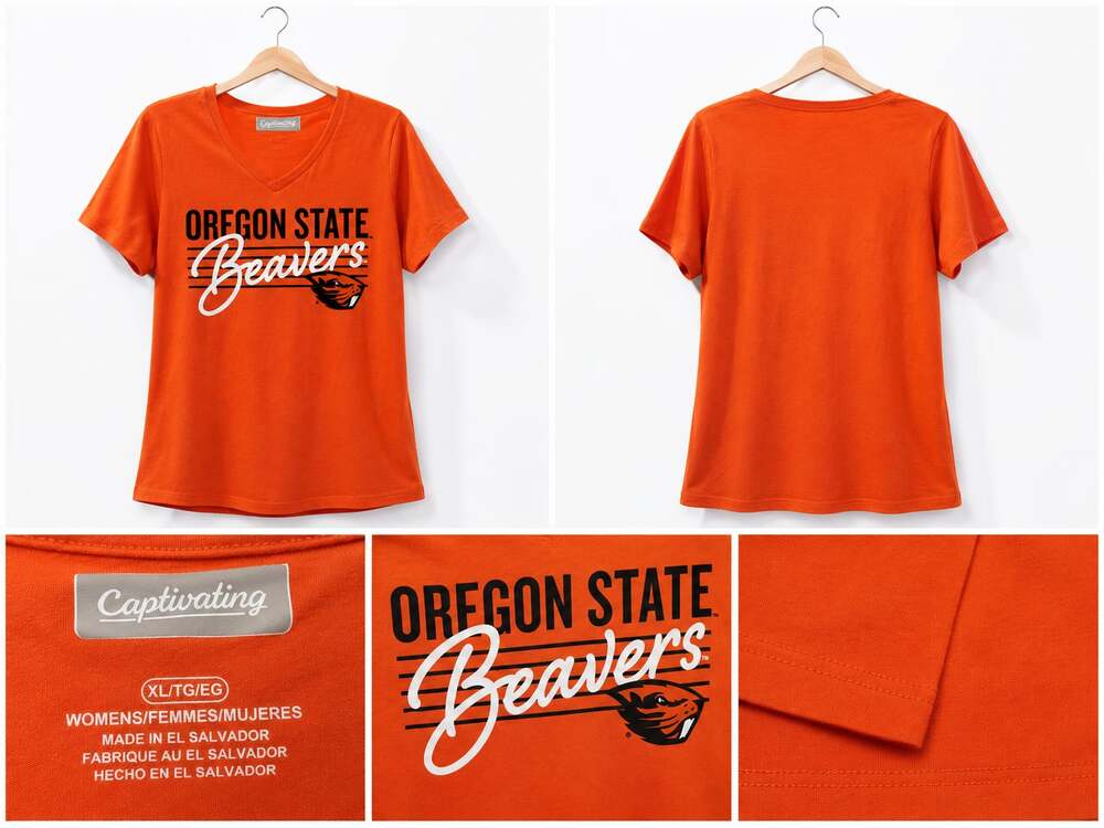 Captivating Oregon State Beavers Women's V-Neck Orange T-Shirt